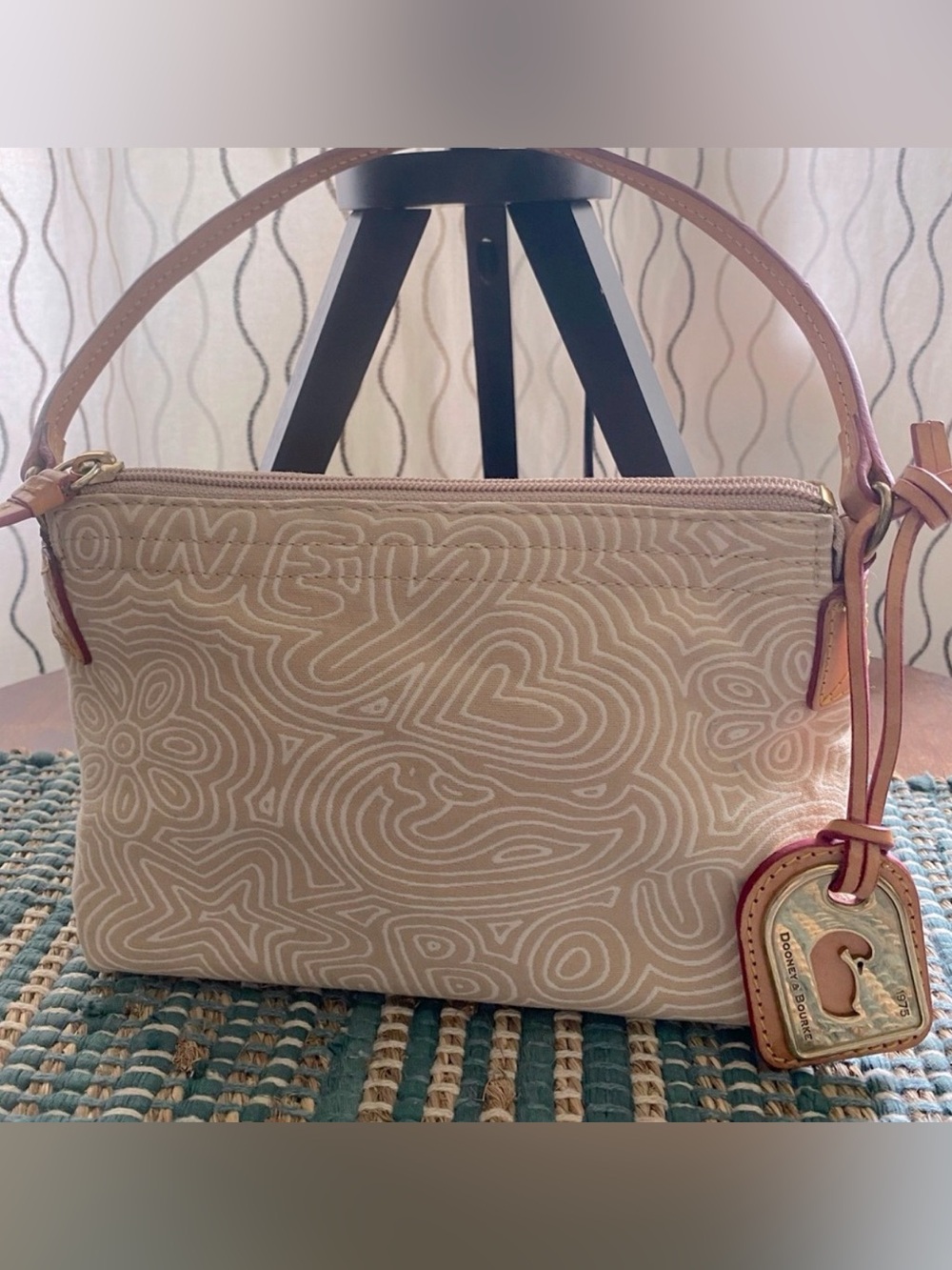 Vintage Y2K Dooney & Bourke Doodle Swirl Canvas Pouchette Bag